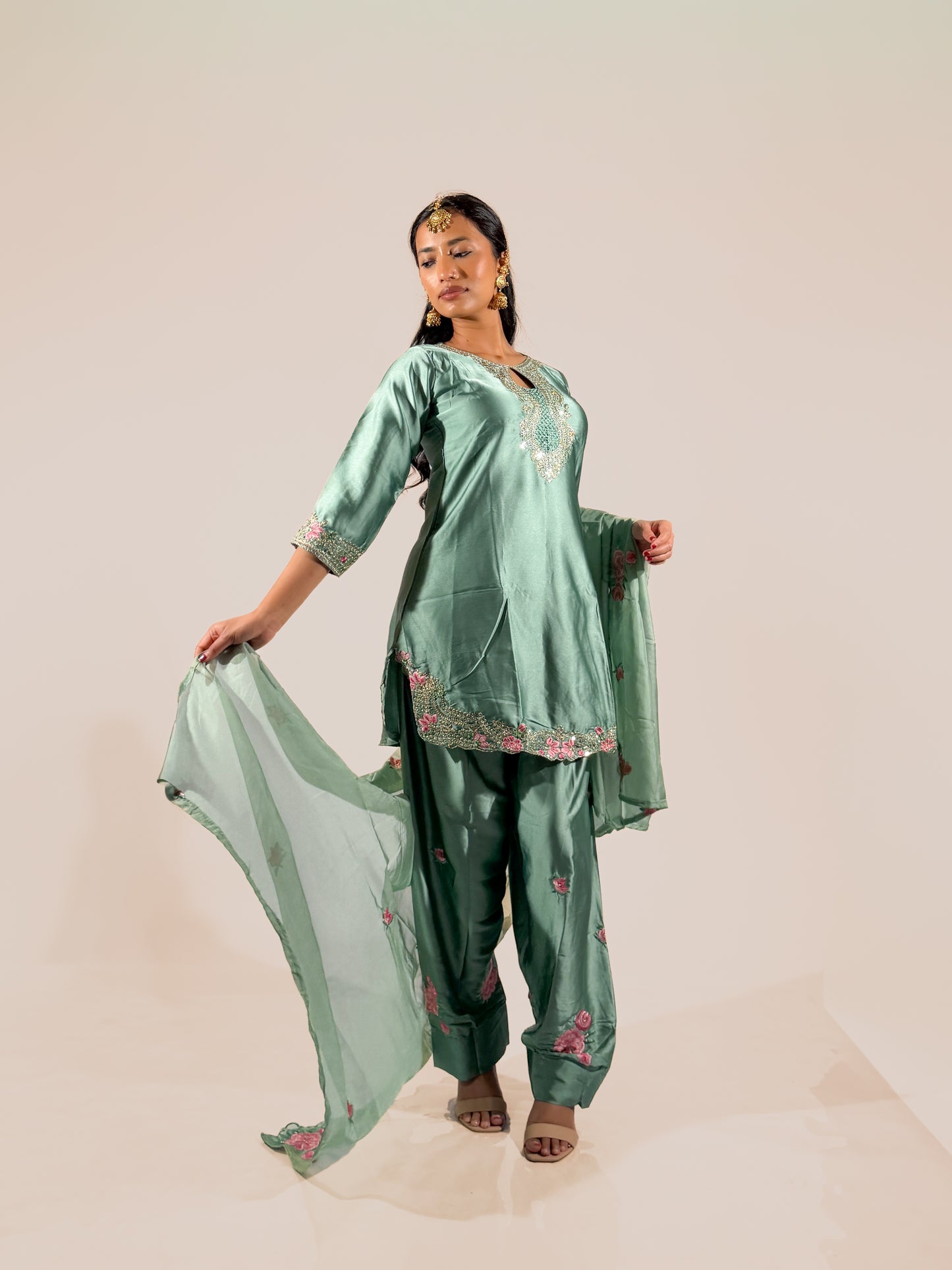 Mint Green Satin Salwar Suit