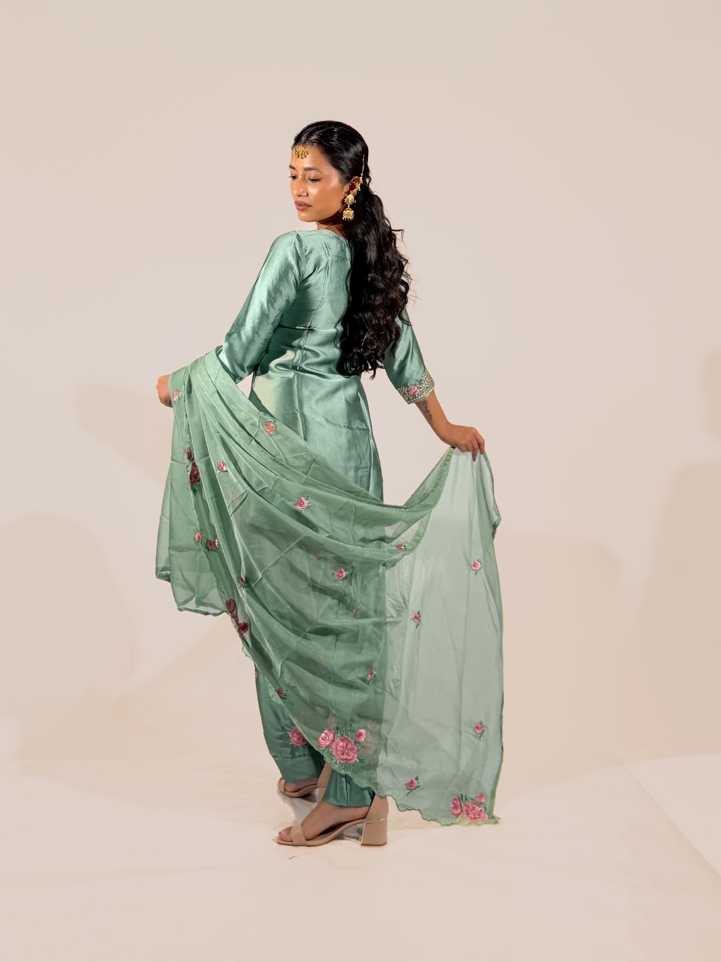 Mint Green Satin Salwar Suit