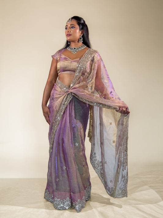 Lavender Tissue Silk Saree