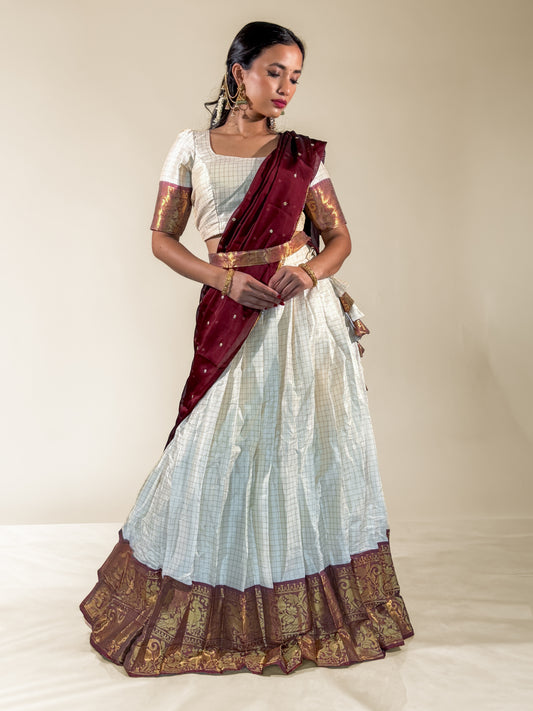 Ivory & Maroon Vaidehi Lehenga
