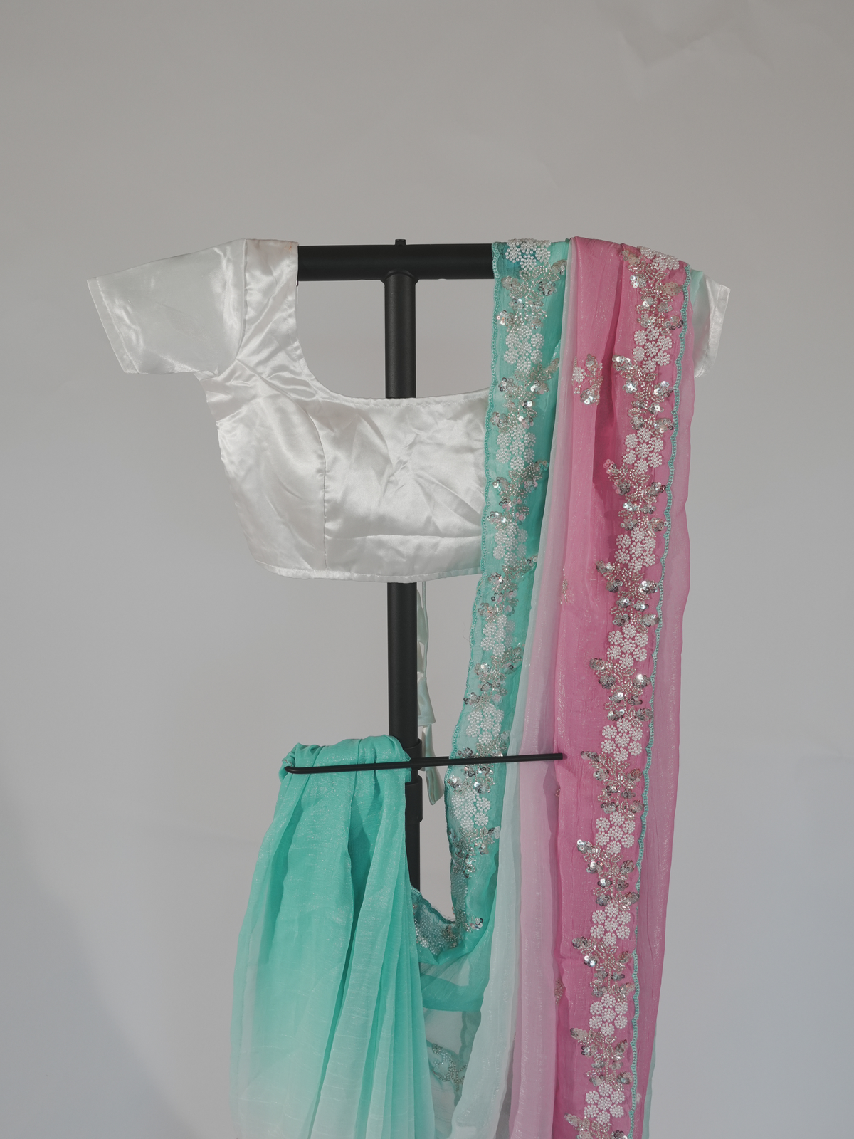 Aarohi Boutique Aqua Pink Chiffon Saree