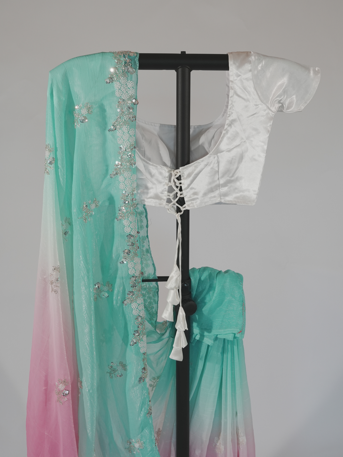 Aarohi Boutique Aqua Pink Chiffon Saree