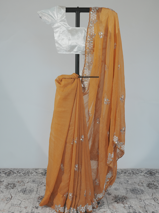 Aarohi Boutique Marigold Chiffon Saree