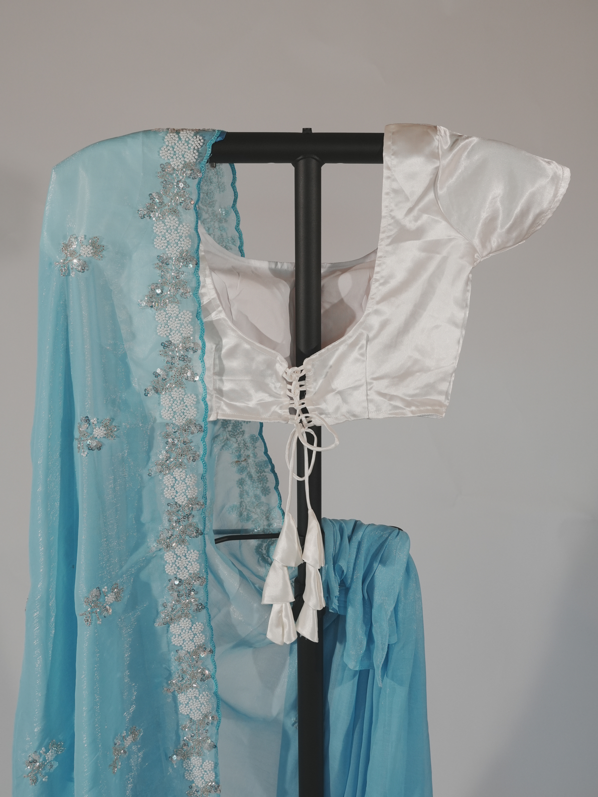 Aarohi Boutique Sky Blue Chiffon Saree