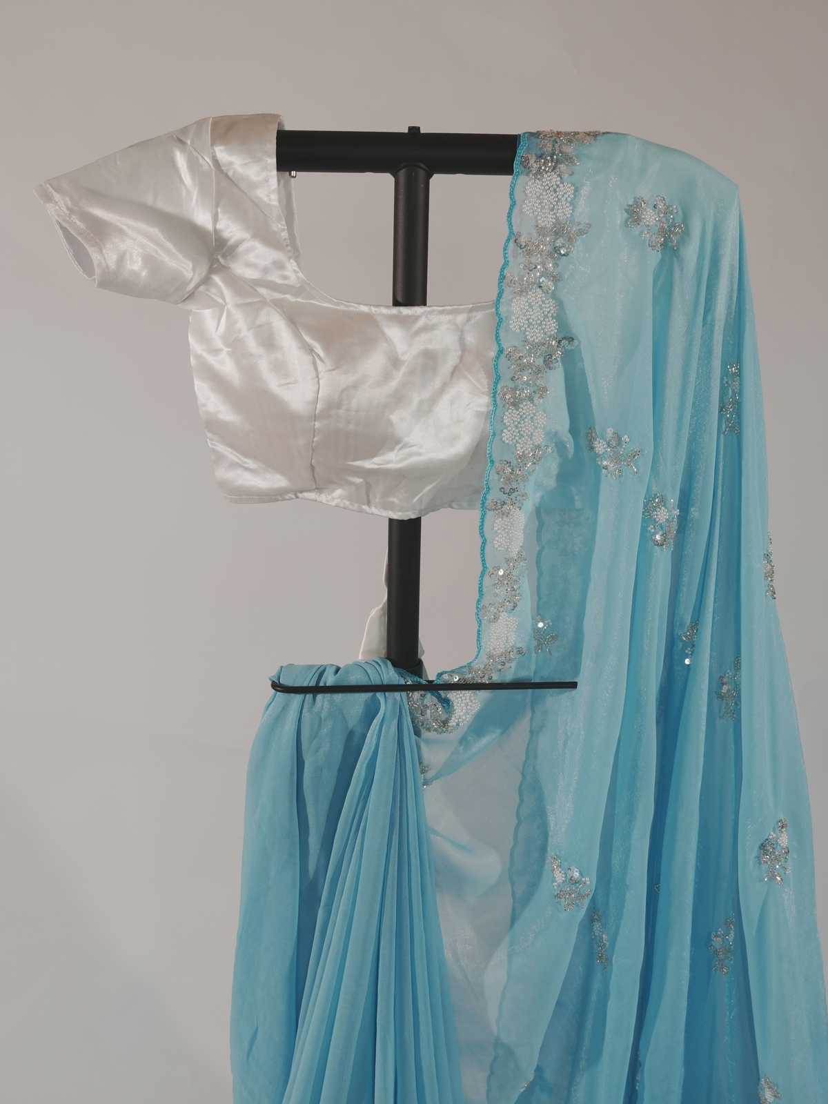 Aarohi Boutique Sky Blue Chiffon Saree