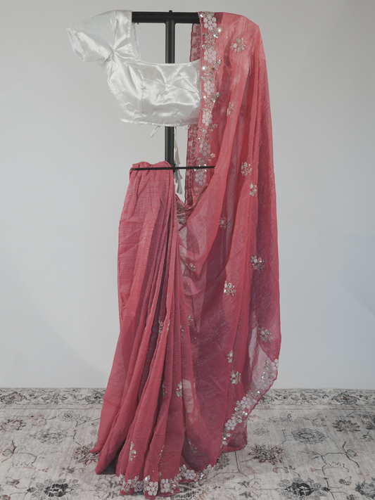 Aarohi Boutique Rose Pink Chiffon Saree