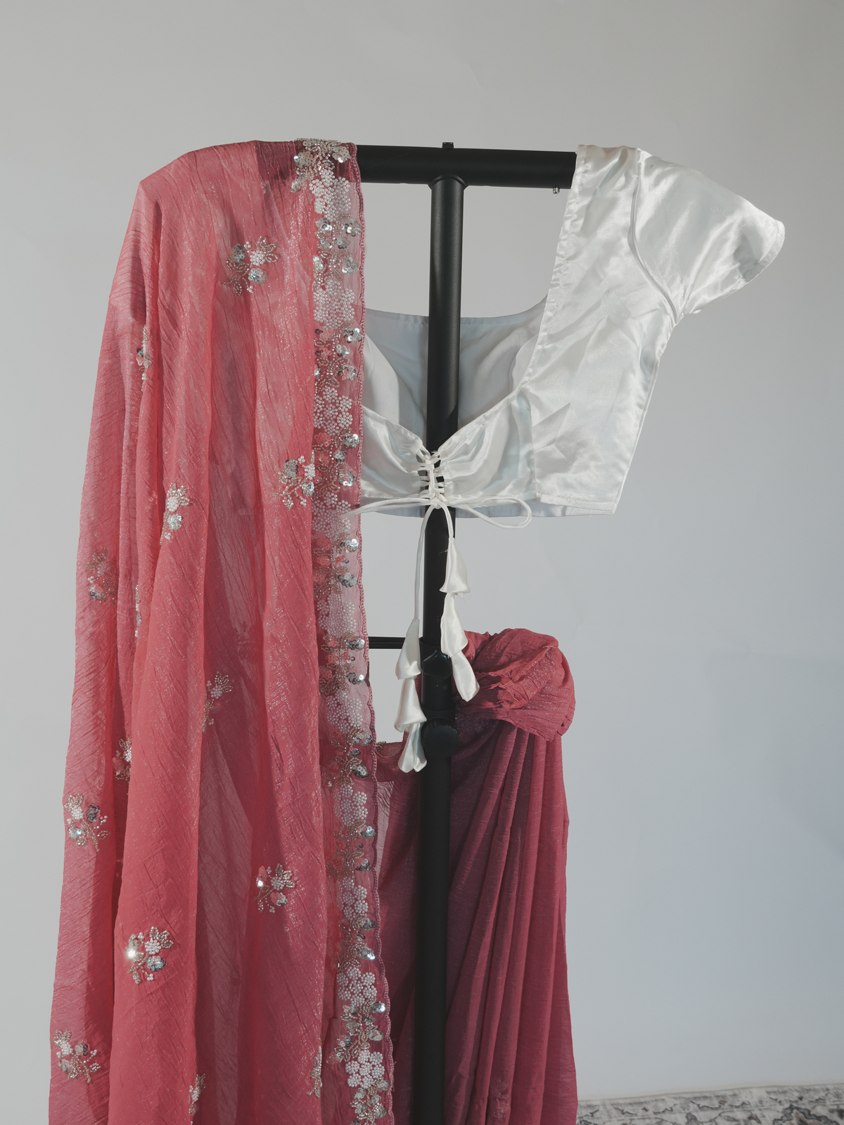 Aarohi Boutique Rose Pink Chiffon Saree