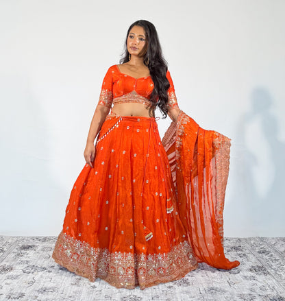 Sunset Orange Sitara Lehenga