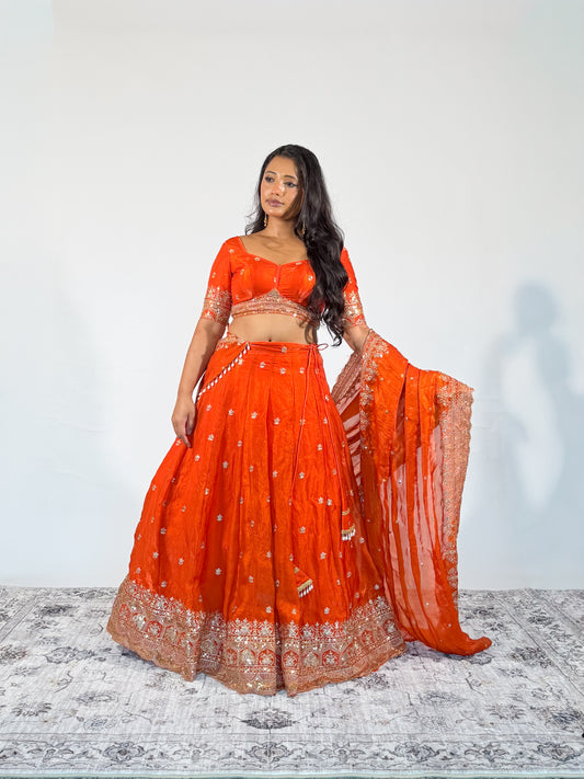 Sunset Orange Sitara Lehenga
