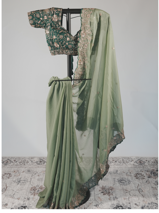 Prerna Sage Green Georgette Saree