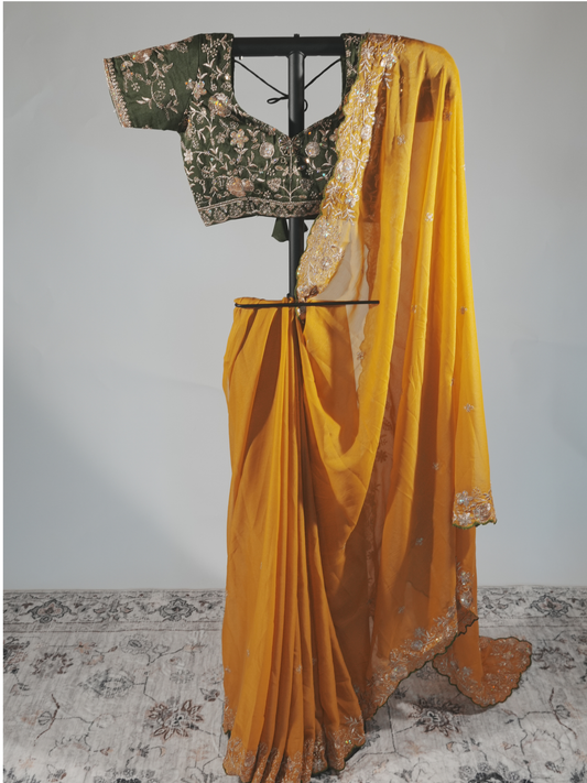 Prerna Mustard Yellow Georgette Saree