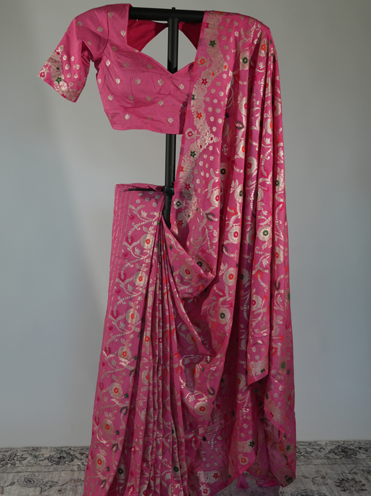 Kavya Fuchsia Khadi Georgette Silk Saree