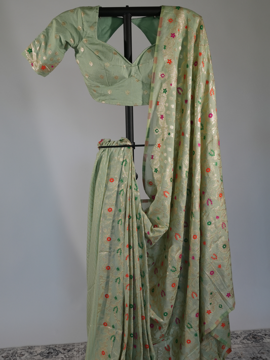 Kavya Sage Green Khadi Georgette Silk Saree