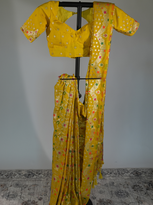 Kavya Marigold Khadi Georgette Silk Saree