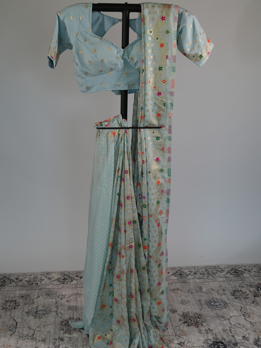 Kavya Sky Blue Khadi Georgette Silk Saree