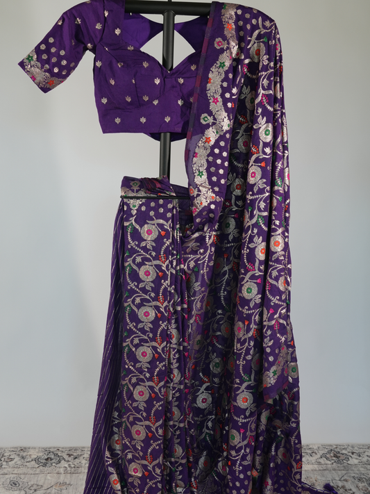 Kavya Royal Purple Khadi Georgette Silk Saree