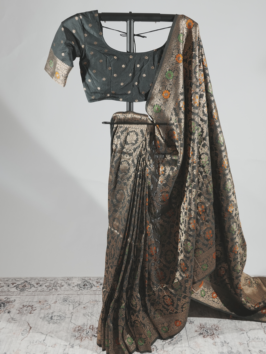 Samriddhi Charcoal Crepe Silk Saree