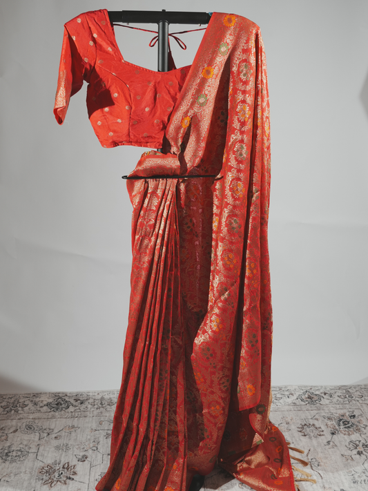 Samriddhi Vermilion Crepe Silk Saree