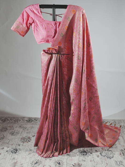 Samriddhi Rose Pink Crepe Silk Saree