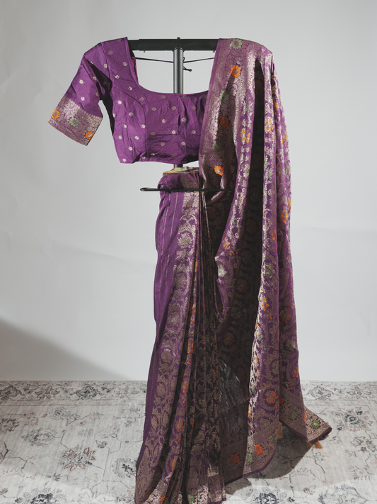 Samriddhi Royal Purple Crepe Silk Saree