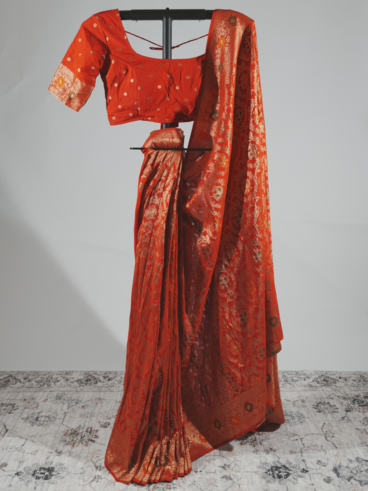 Samriddhi Scarlet Red Crepe Silk Saree