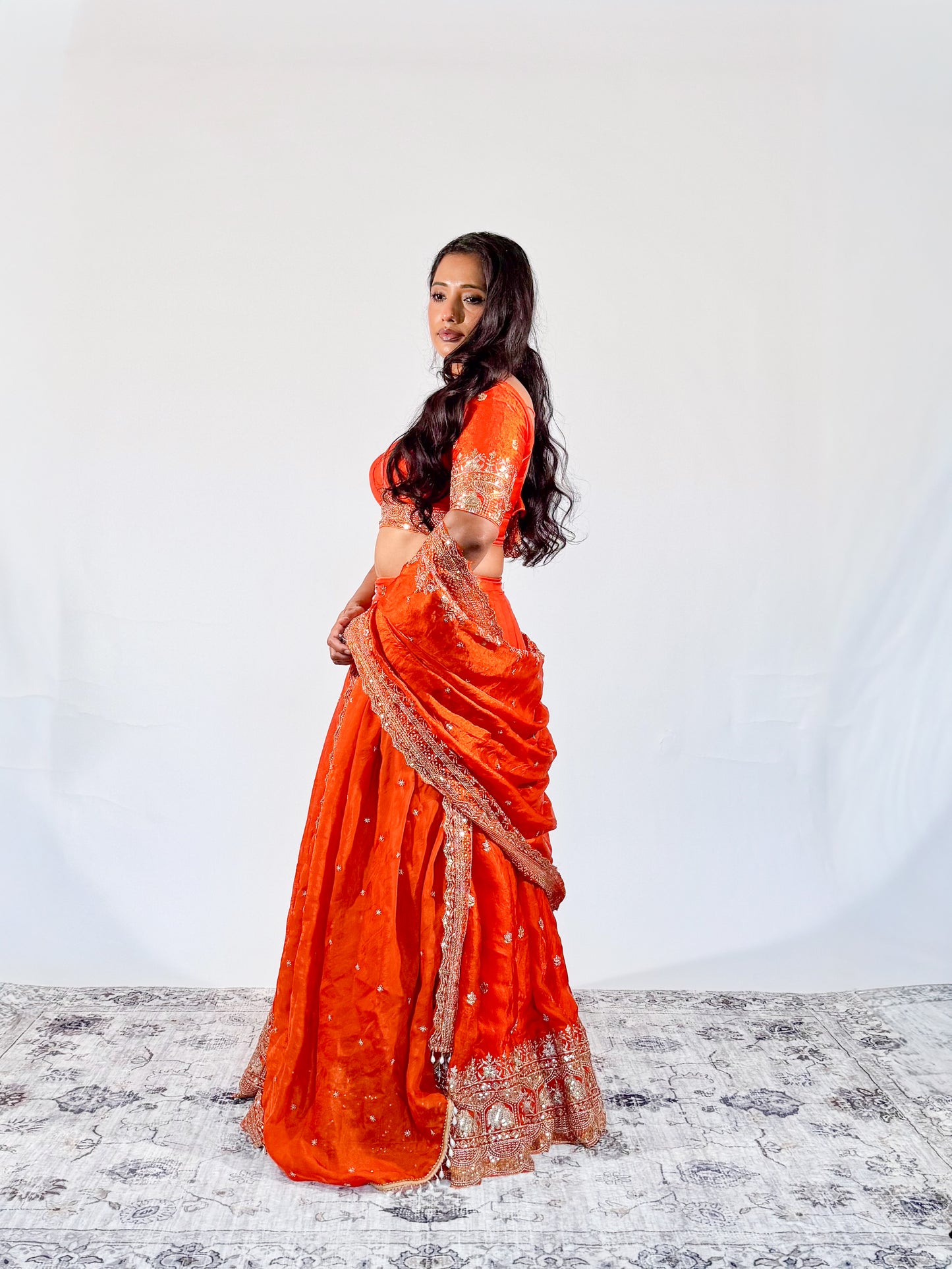 Sunset Orange Sitara Lehenga