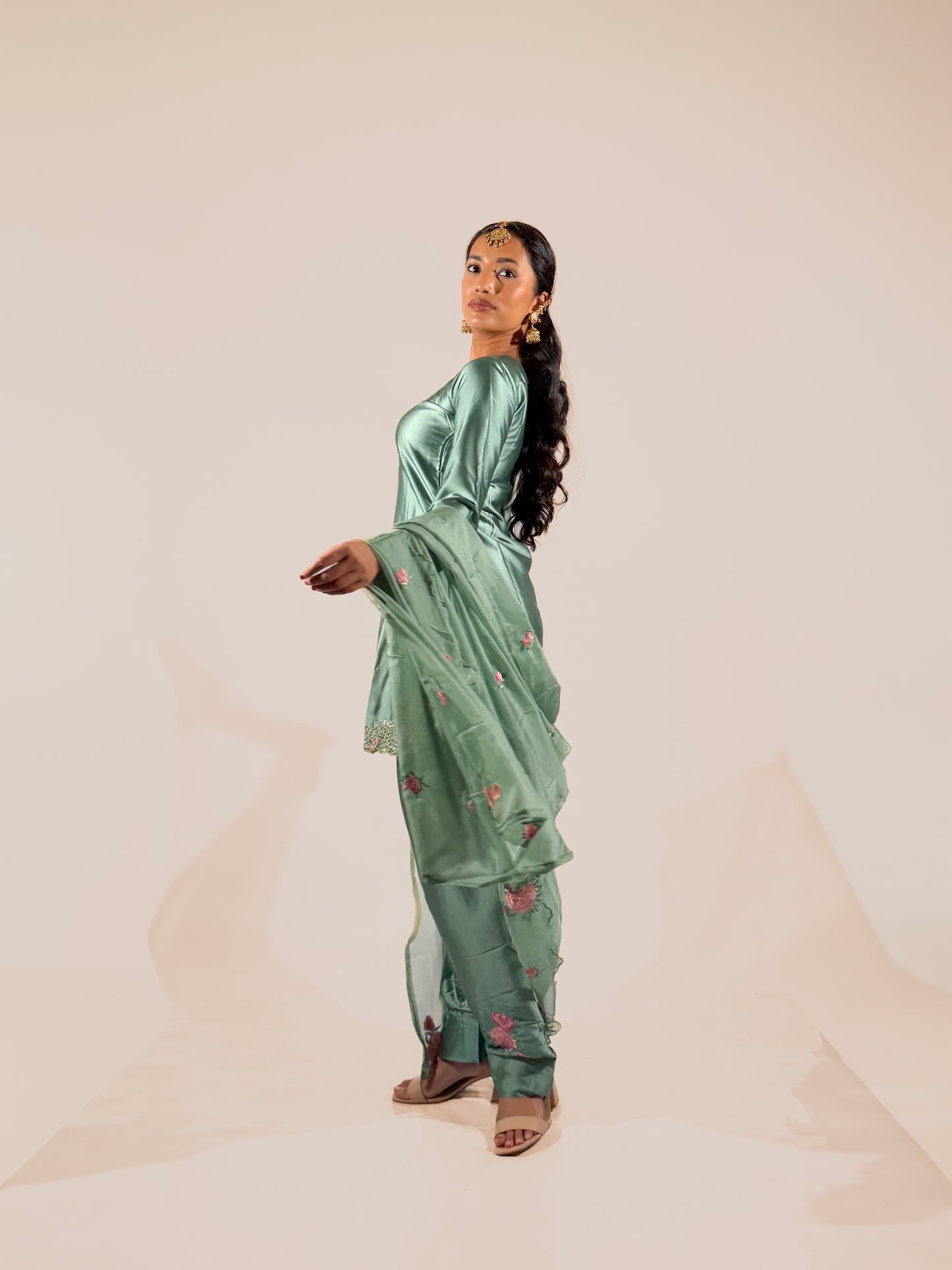 Mint Green Satin Salwar Suit