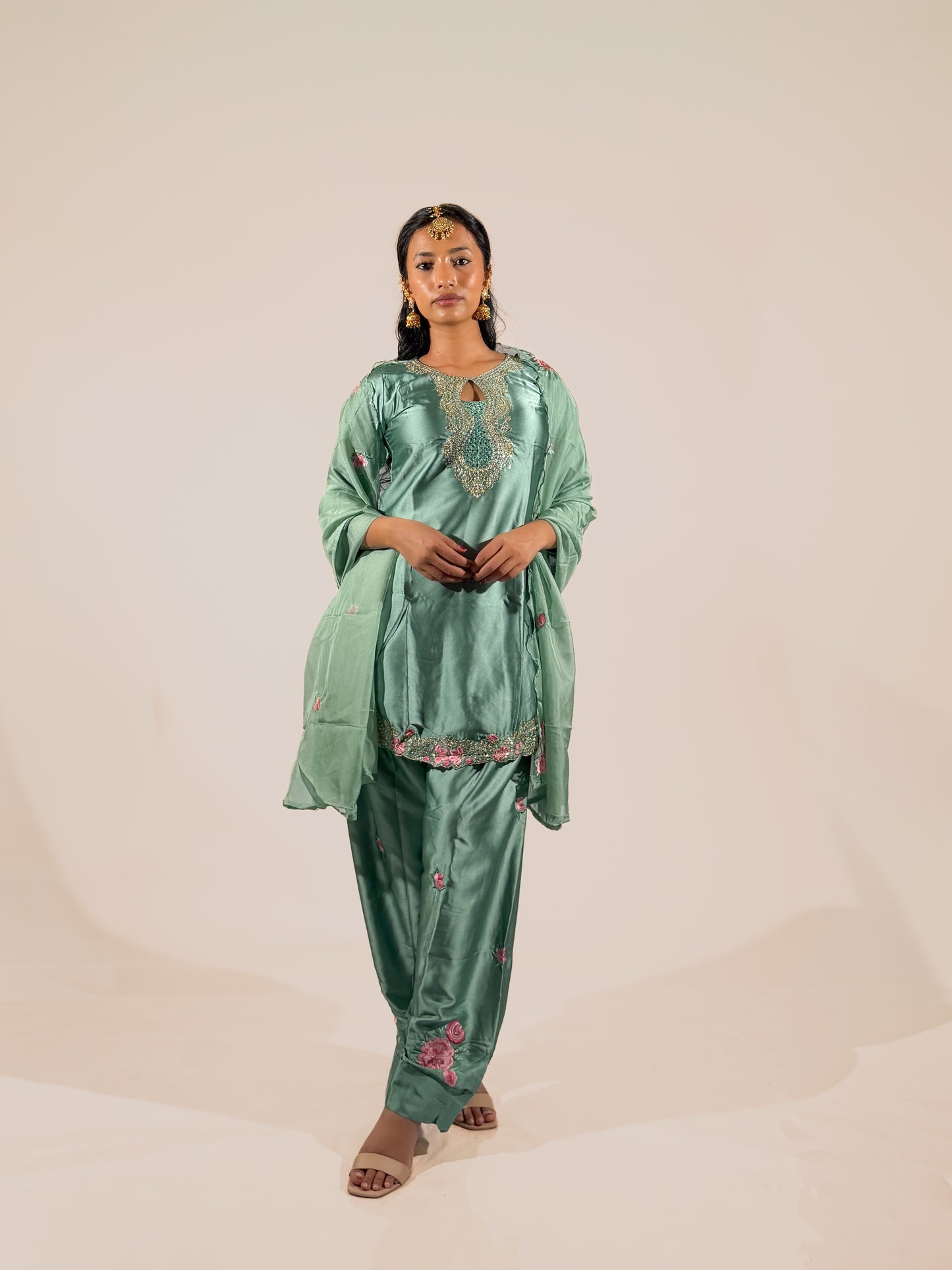 Mint Green Satin Salwar Suit