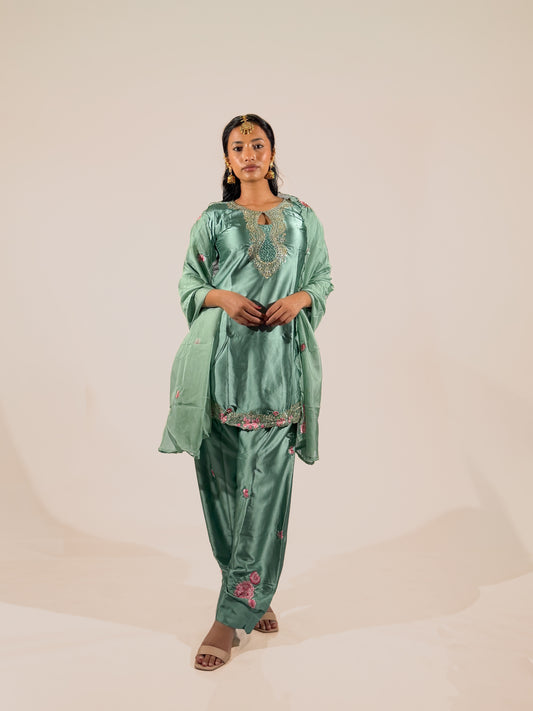 Mint Green Satin Salwar Suit