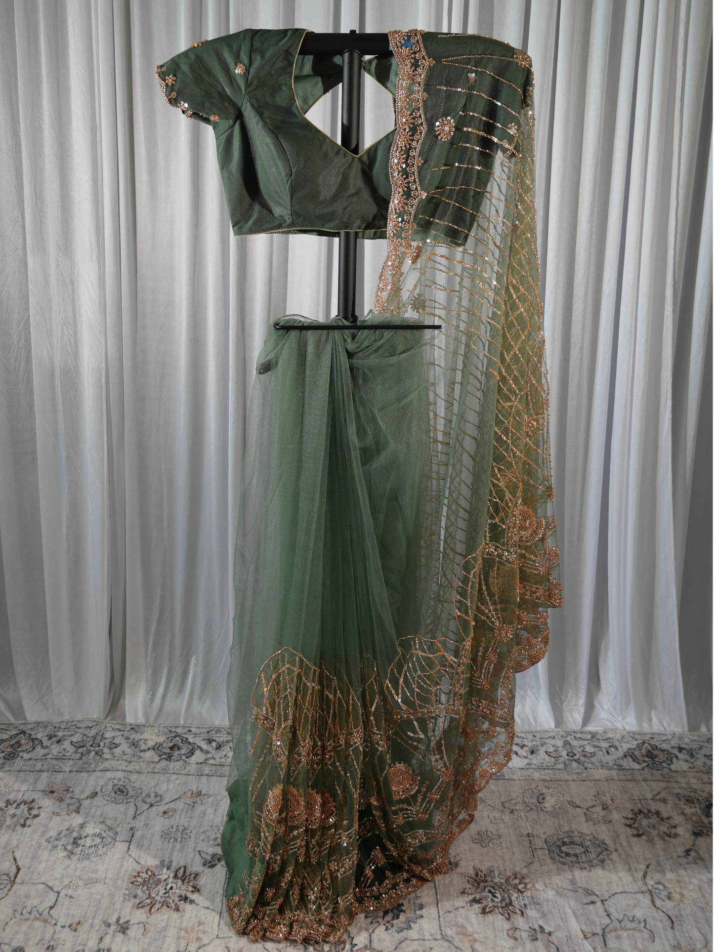 Sage Green Soft Net Saree