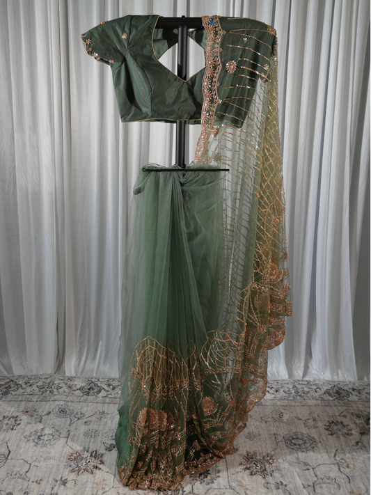 Sage Green Soft Net Saree