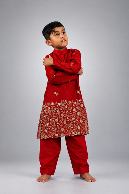Red Rangoli Crush Kurta Set