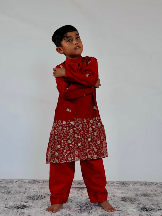 Red Rangoli Crush Kurta Set
