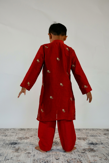 Red Rangoli Crush Kurta Set