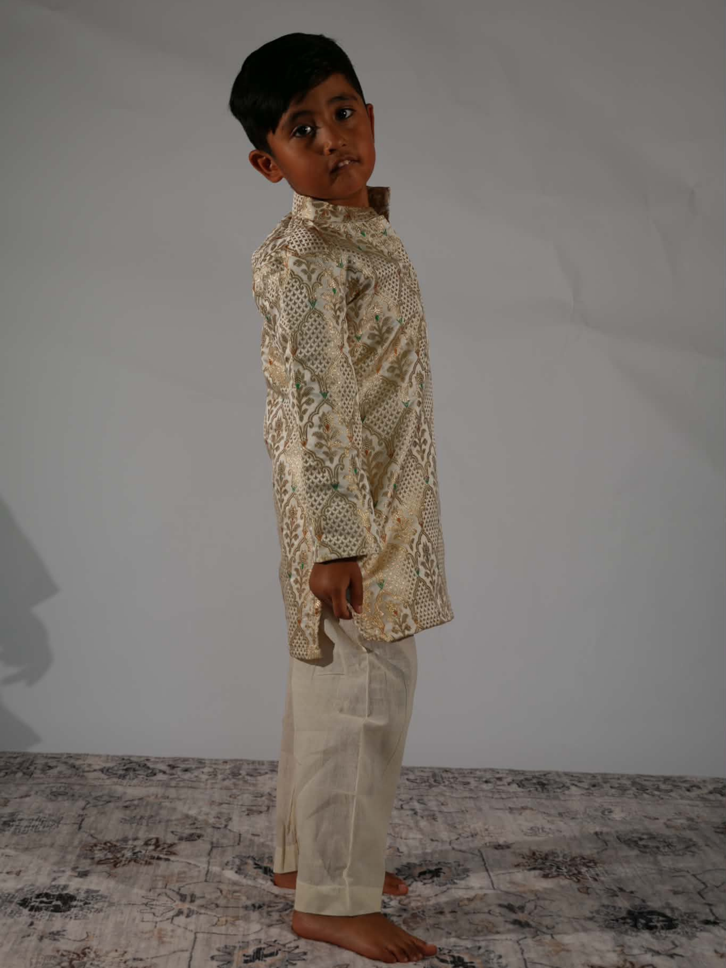 Cream Kathan Silk Kurta Set