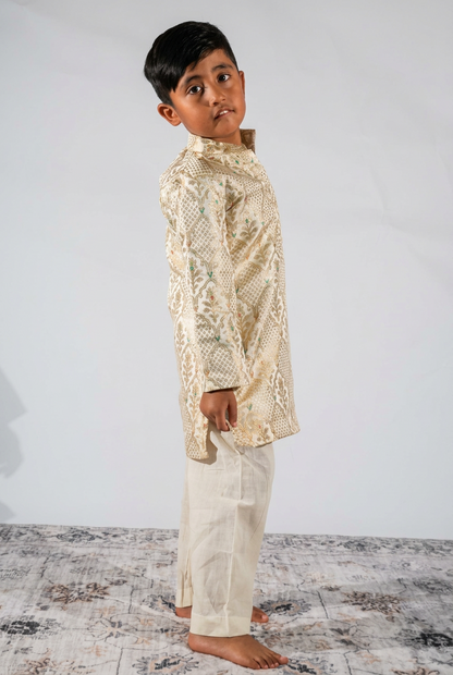 Cream Kathan Silk Kurta Set