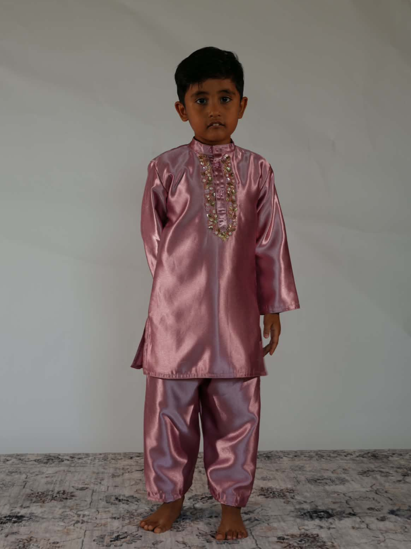 Rose Pink Tissue Handwork Kurta Set