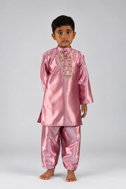 Rose Pink Tissue Handwork Kurta Set