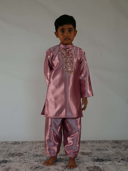Rose Pink Tissue Handwork Kurta Set