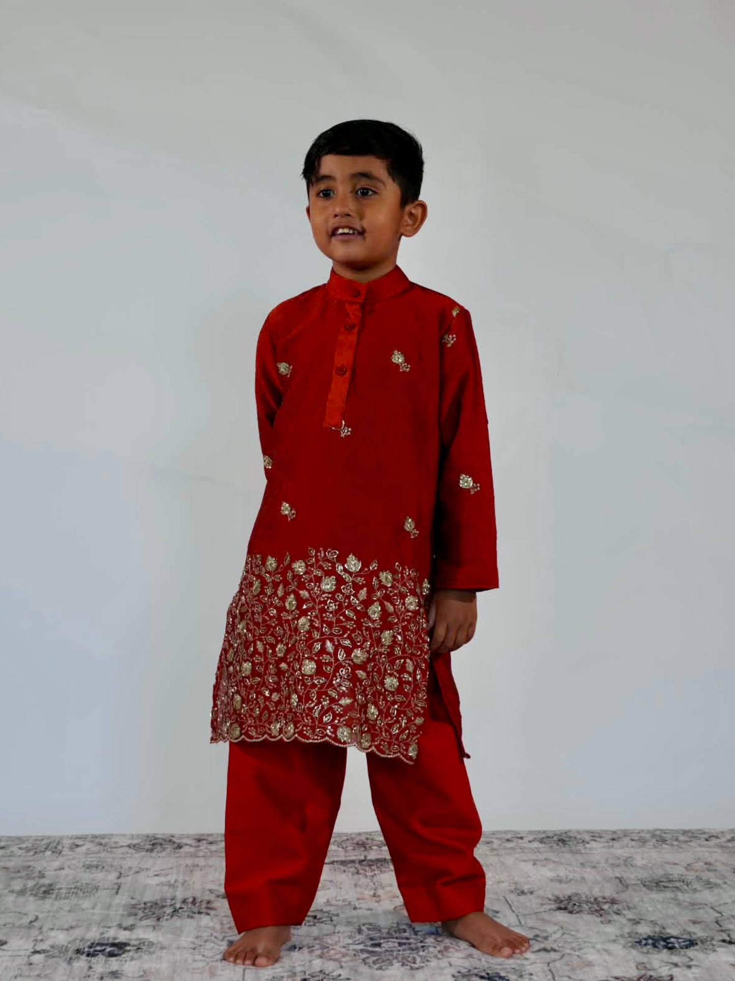 Red Rangoli Crush Kurta Set