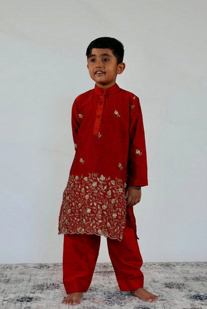 Red Rangoli Crush Kurta Set