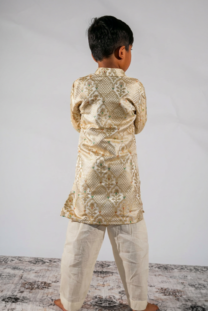 Cream Kathan Silk Kurta Set