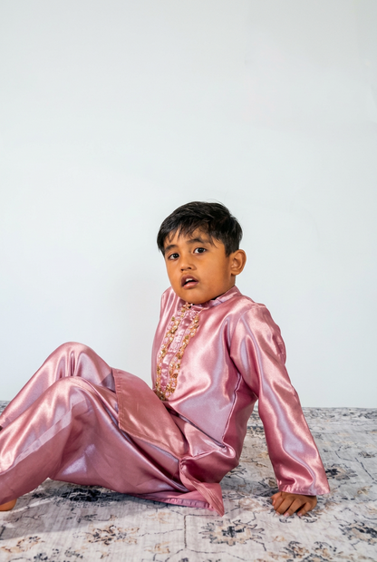 Rose Pink Tissue Handwork Kurta Set