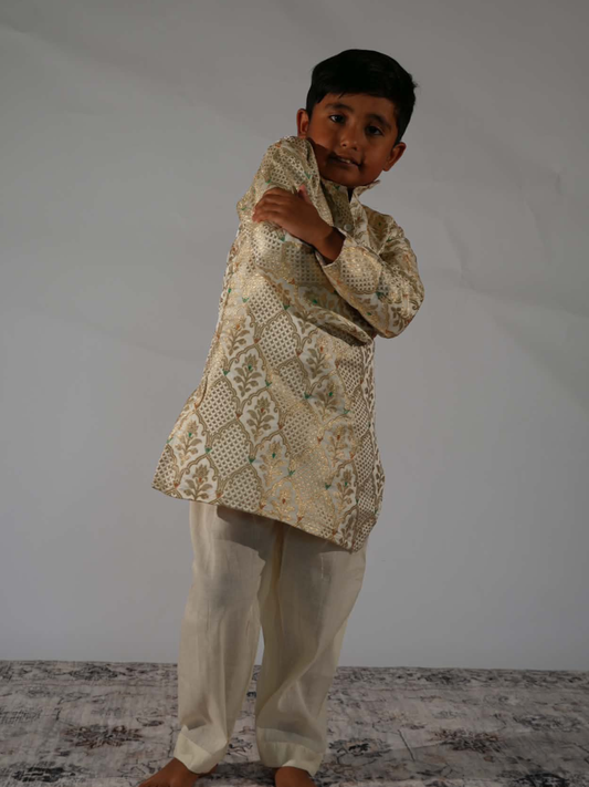 Cream Kathan Silk Kurta Set