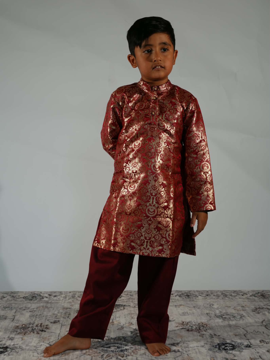 Maroon Banarasi Kurta Set