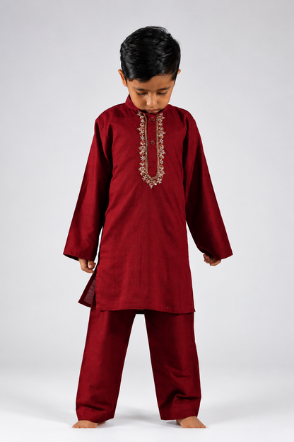 Maroon Handwork Kurta Set