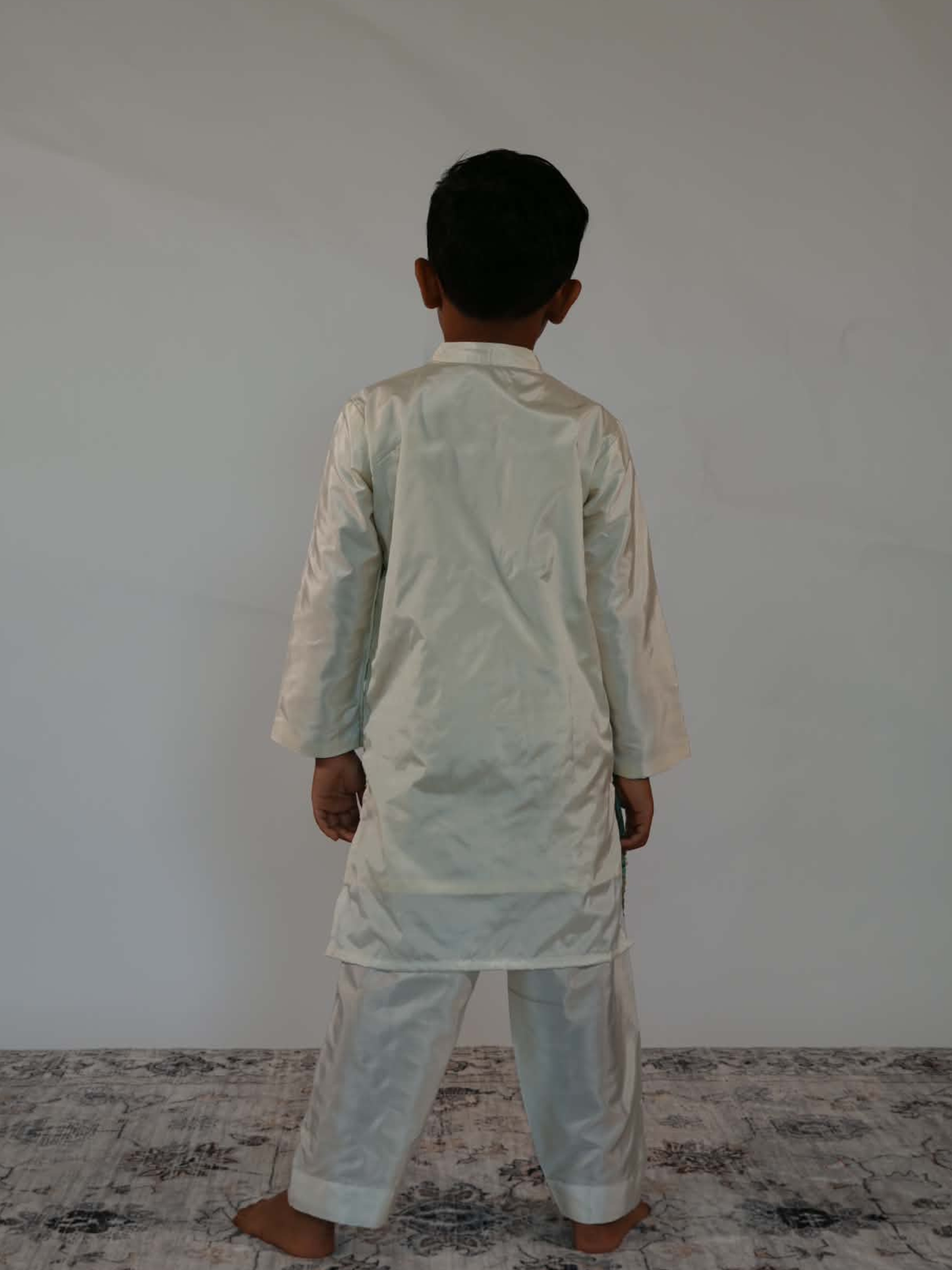 White & Aqua Crepe Silk Kurta Set