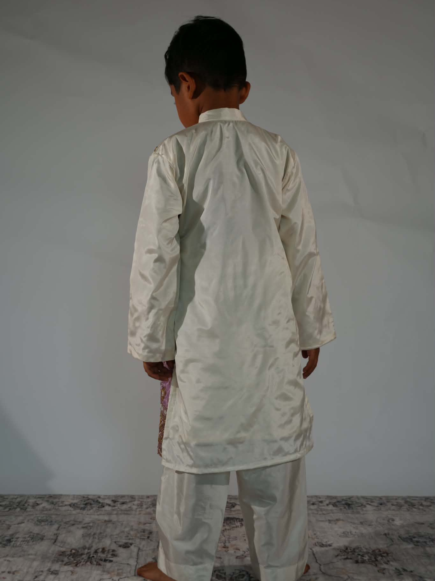 White & Lilac Crepe Silk Kurta Set