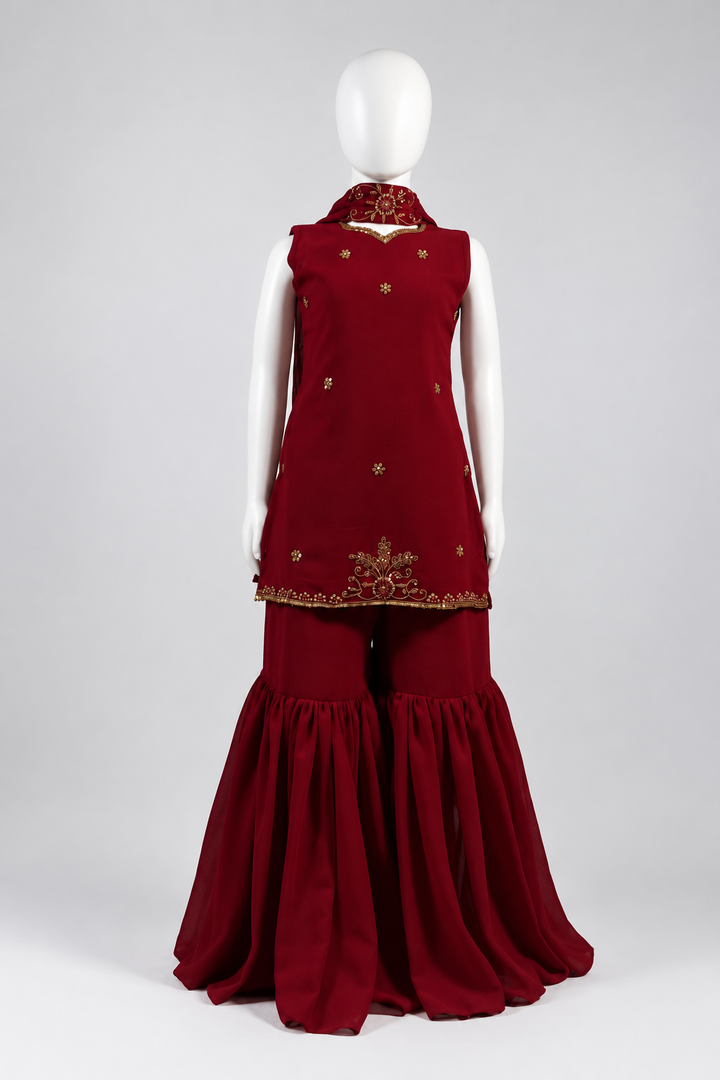 Red Handwork Gharara Set