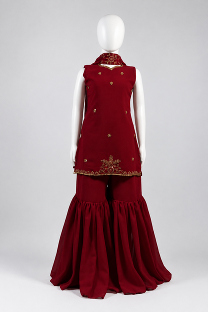Red Handwork Gharara Set